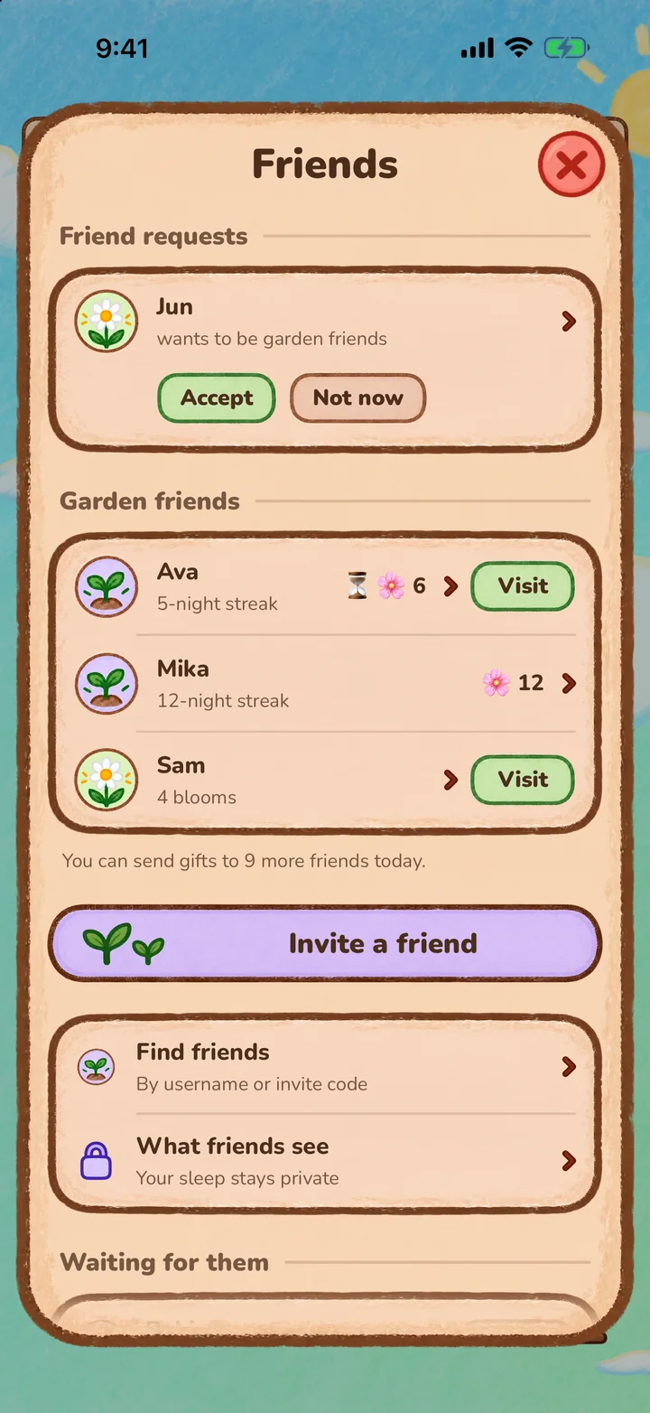 Friends and friend requests.